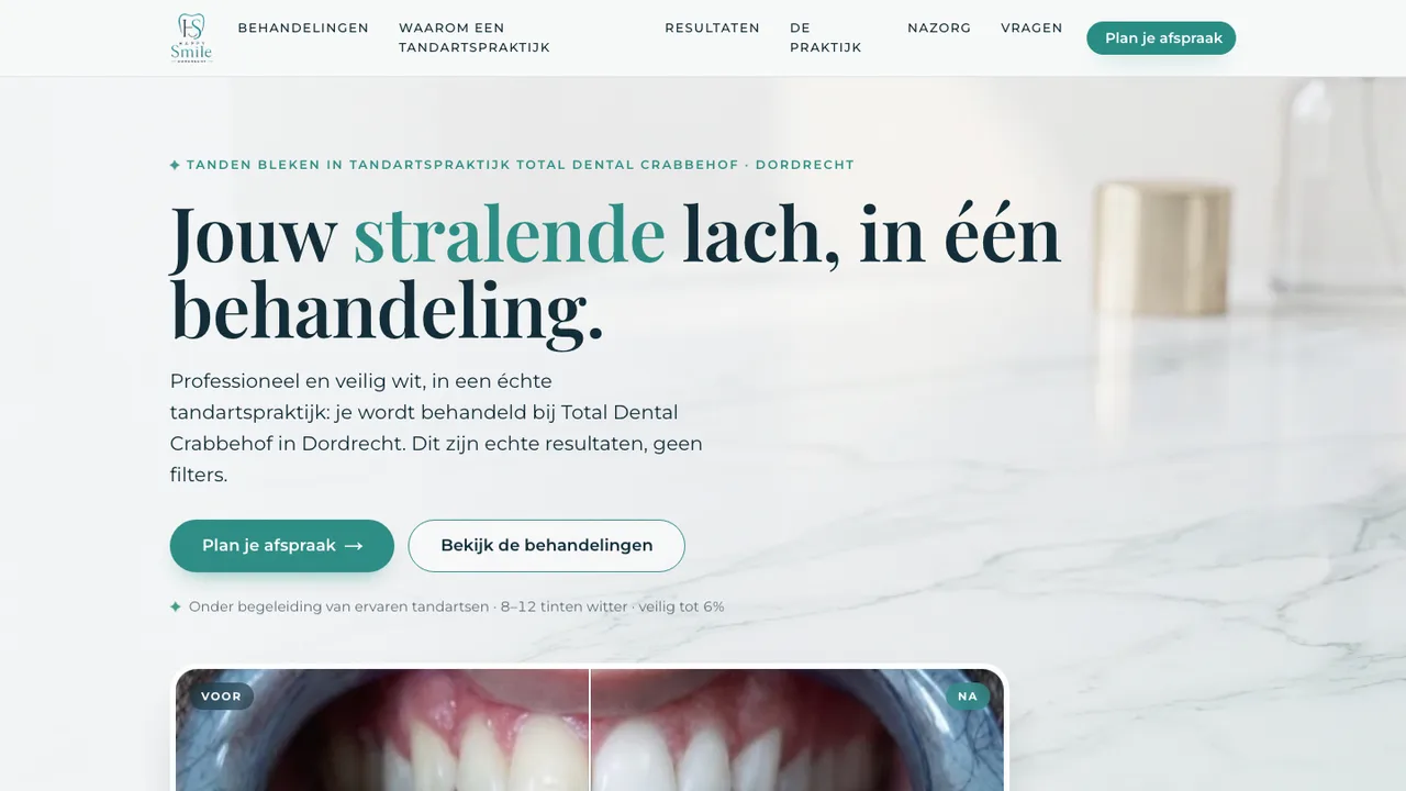 Screenshot van de website van Happy Smile Dordrecht